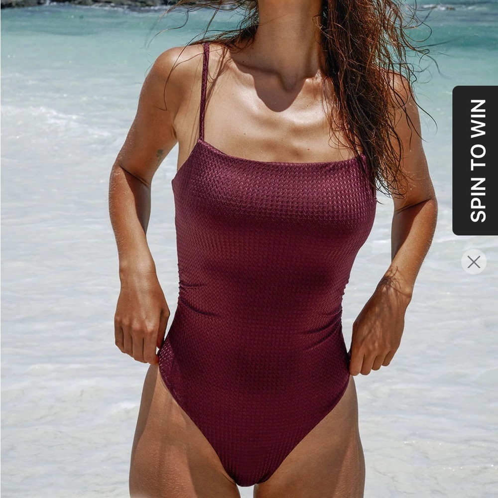 Berlook Burgundy Textured Backless One-Piece Swimsuit 57